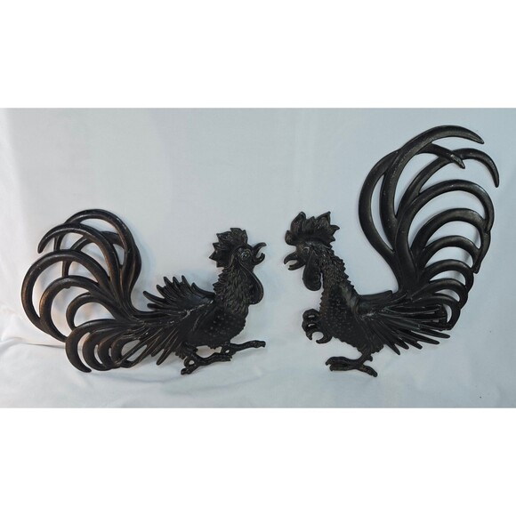 Midwest Other - Cast Iron Rooster Wall Hangs by Midwest 16" x 12" Black‎ Vintage 1960s VG+